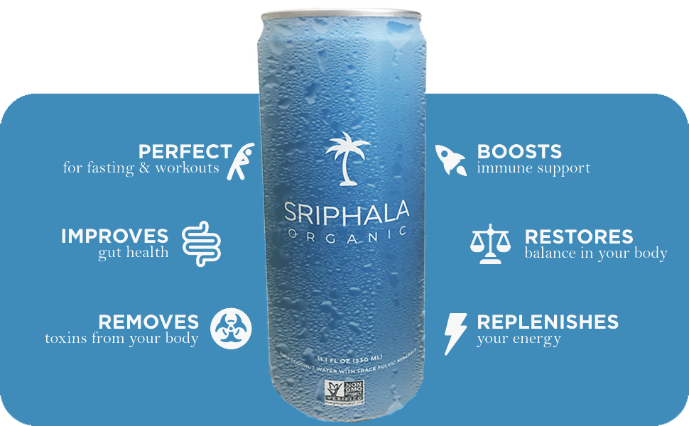 FREE SHIPPING | Sriphala Premium Organic Coconut Water | Pure Refreshing Taste Natural Electrolytes Immune Boosting Fulvic Minerals Vital Nutrients | No Sugar Added 11.1 Oz (12 Pack), 330 ML Coconut Water